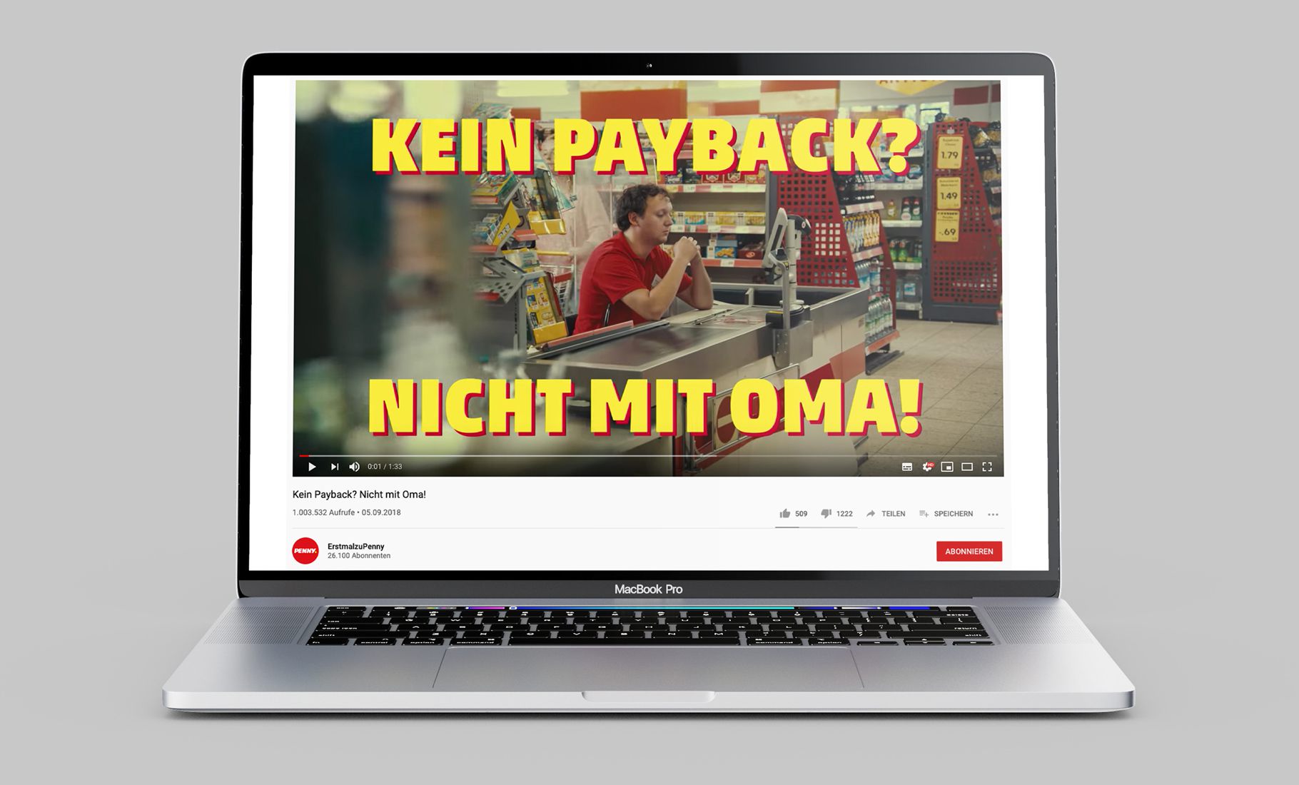 MacBook Pro Mockup of a YouTube Screenshot of "Kein Payback? Nicht mit Oma!"